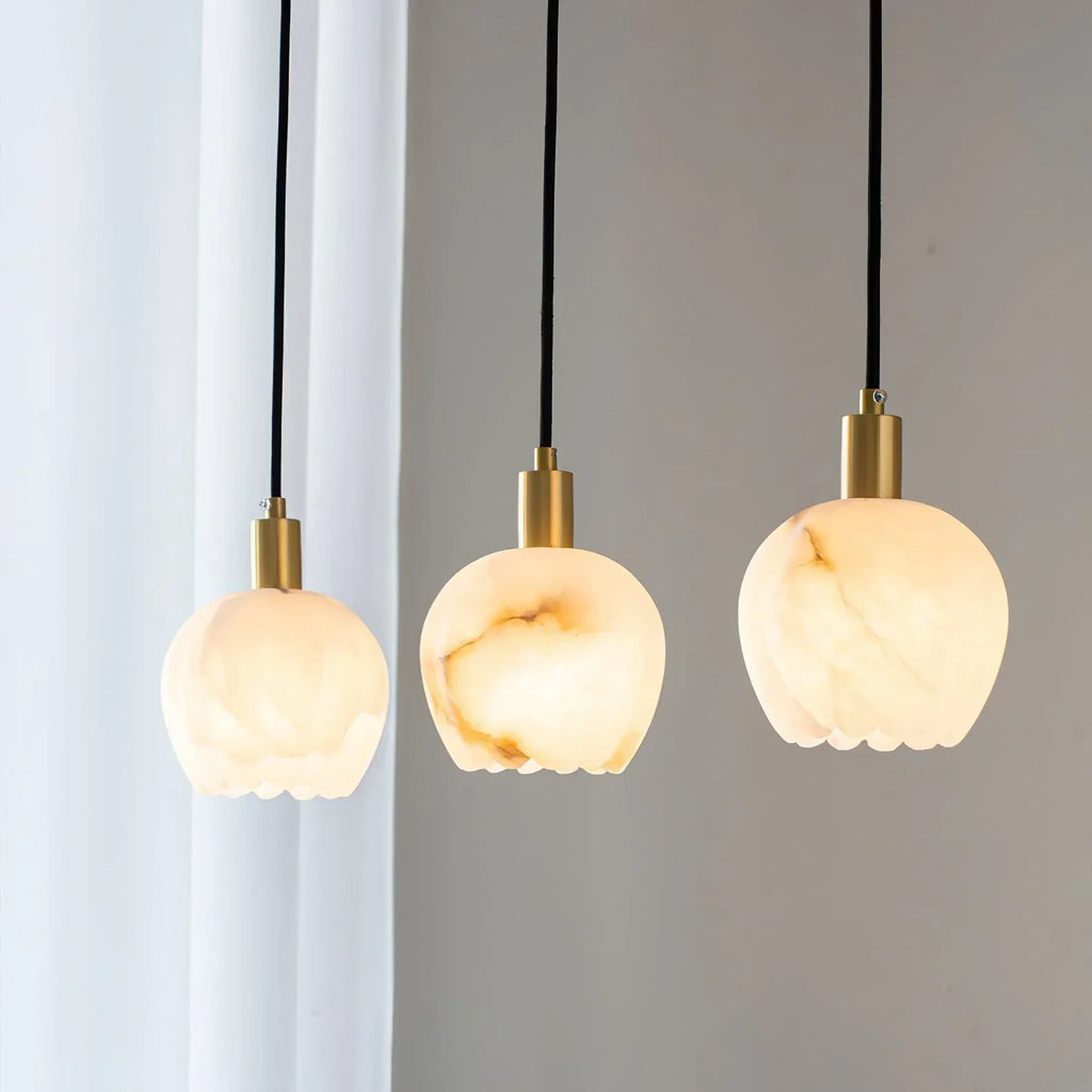 Illuminated Modern Round Alabaster Pendant Lights Studio Display