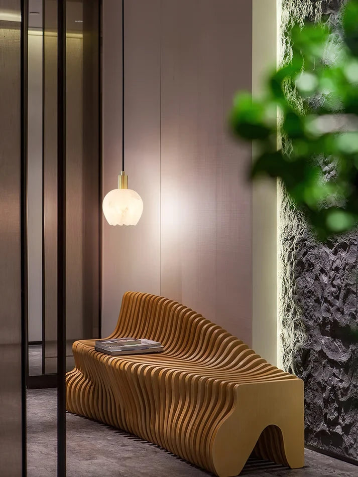 Modern Alabaster Art Glass Pendant Light in Dining Room