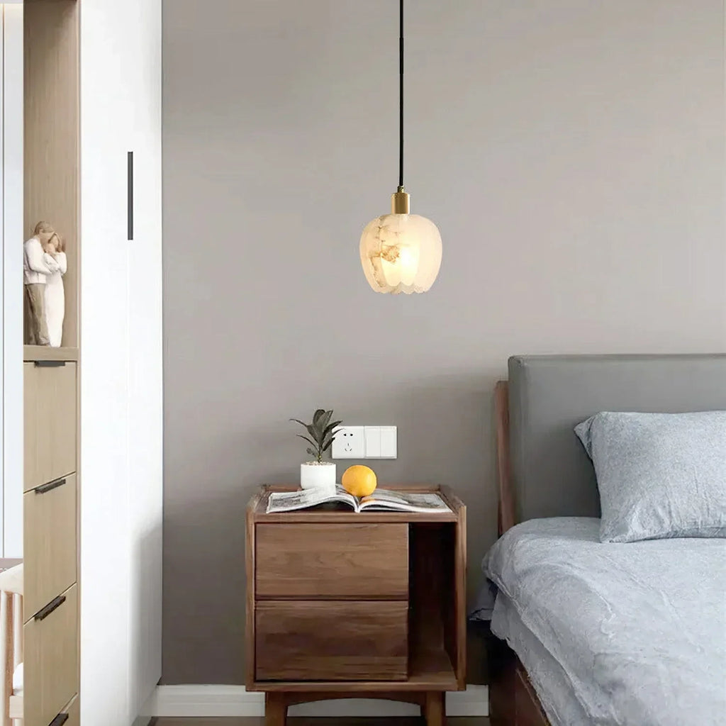 Modern Alabaster Art Glass Pendant Light in Master Bedroom Setting