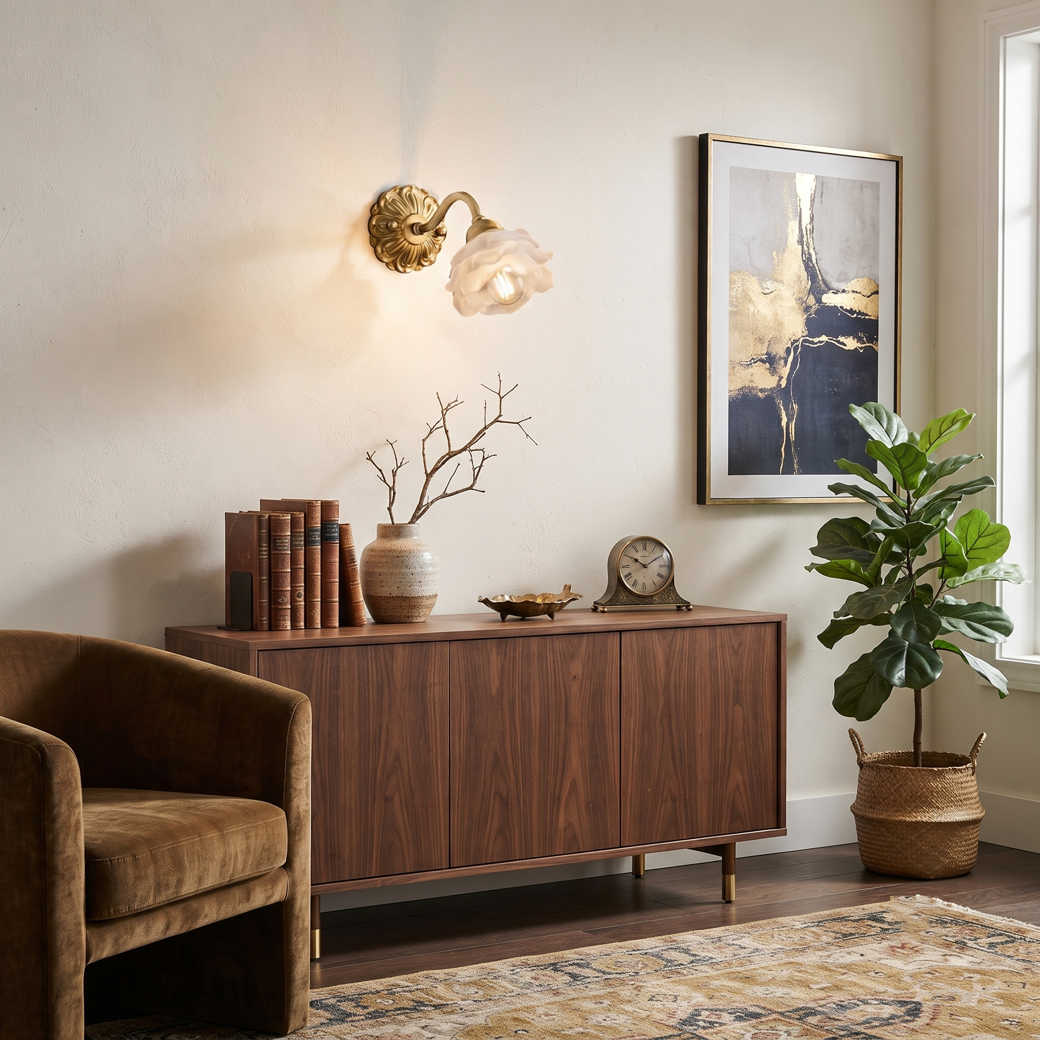Floral Brass Wall Sconce