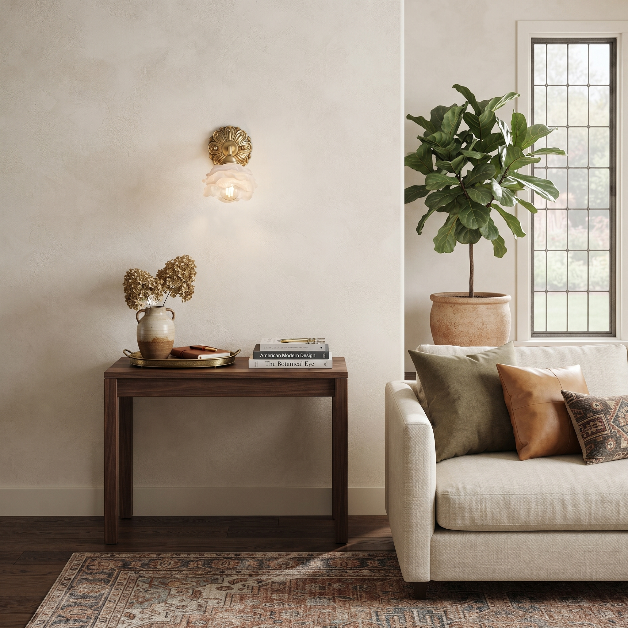 Floral Brass Wall Sconce