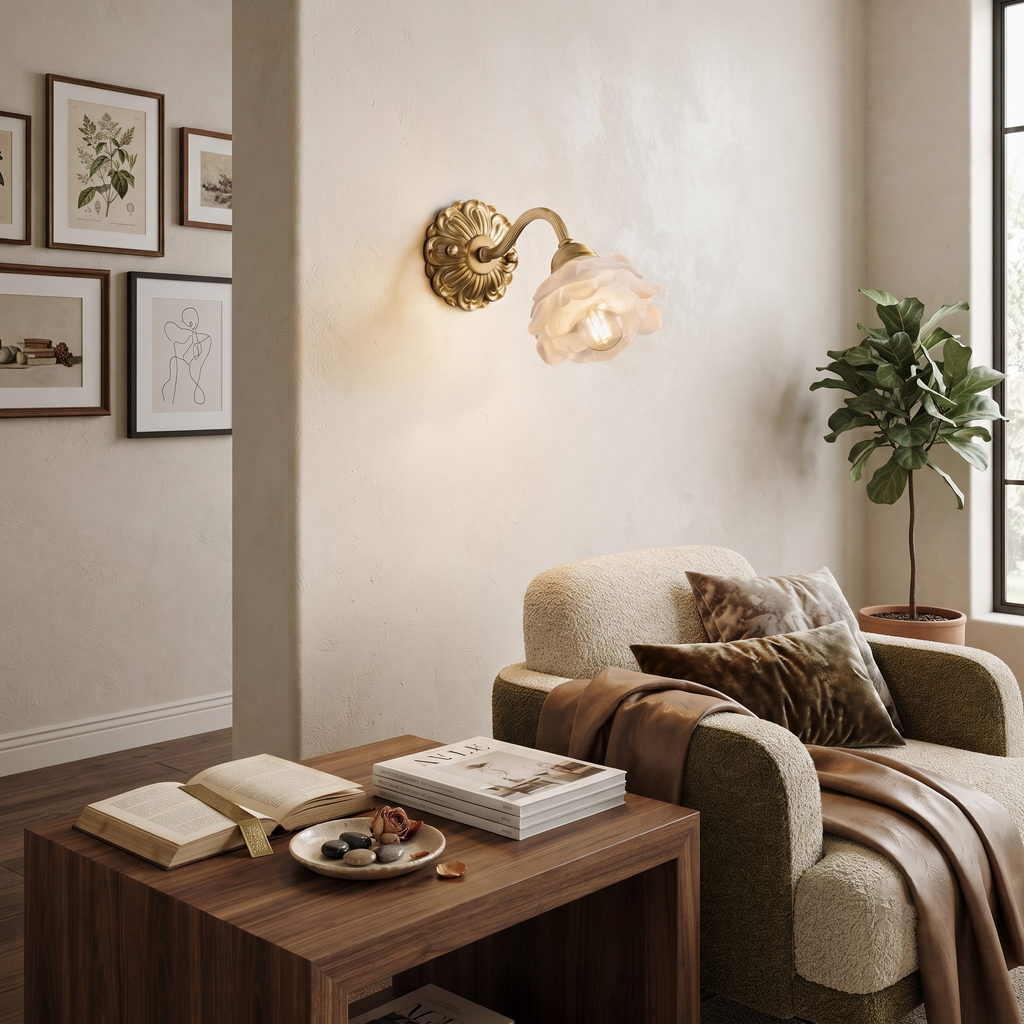 Floral Brass Wall Sconce