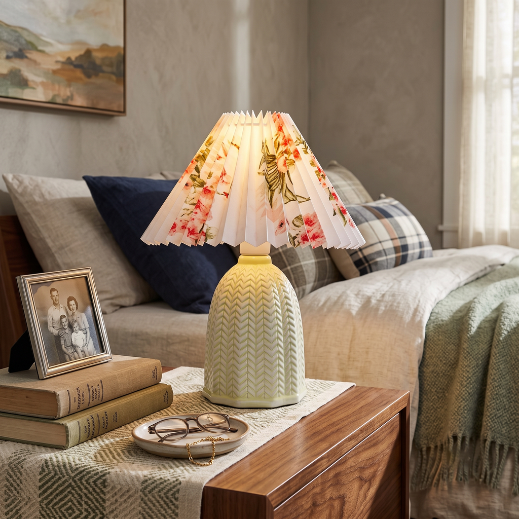 Floral Ceramic Pleated Table Lamp