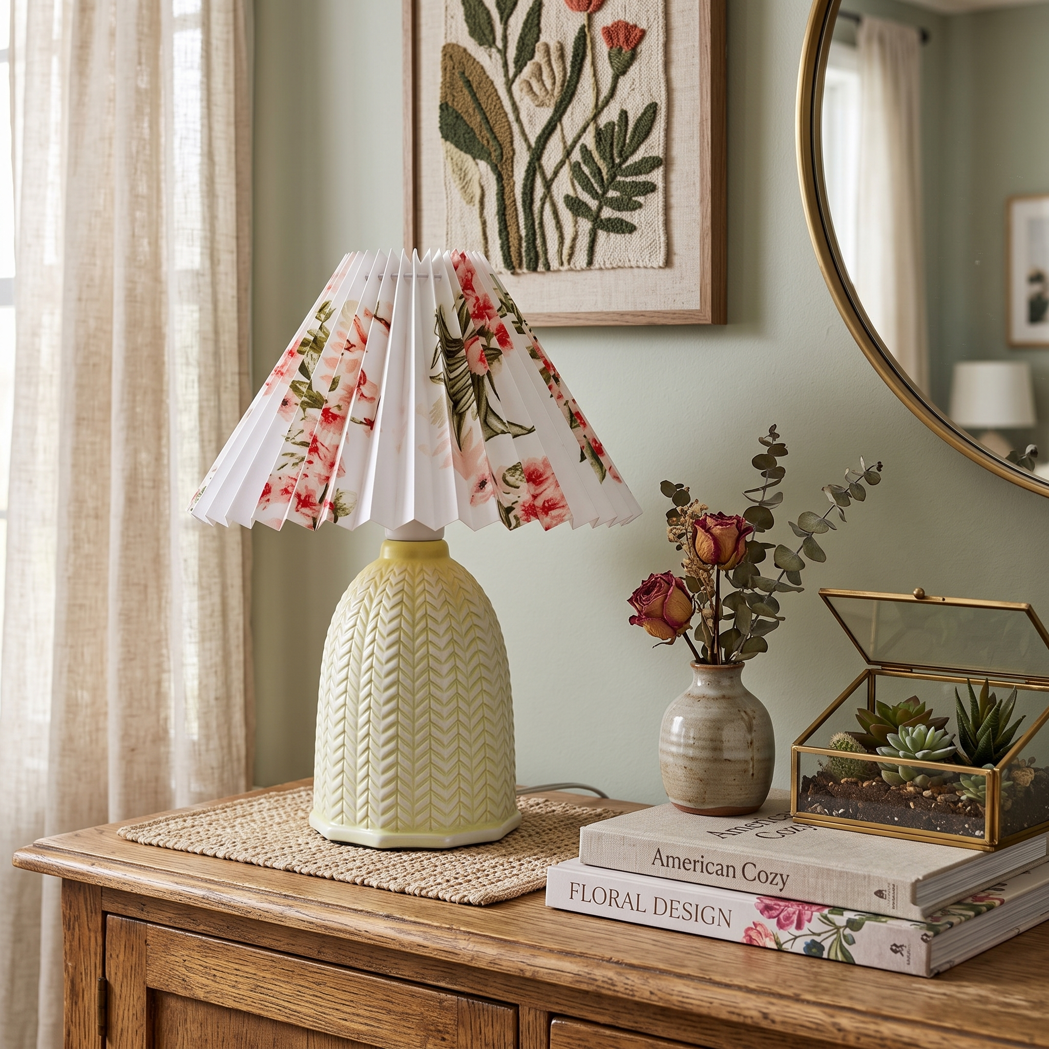 Floral Ceramic Pleated Table Lamp
