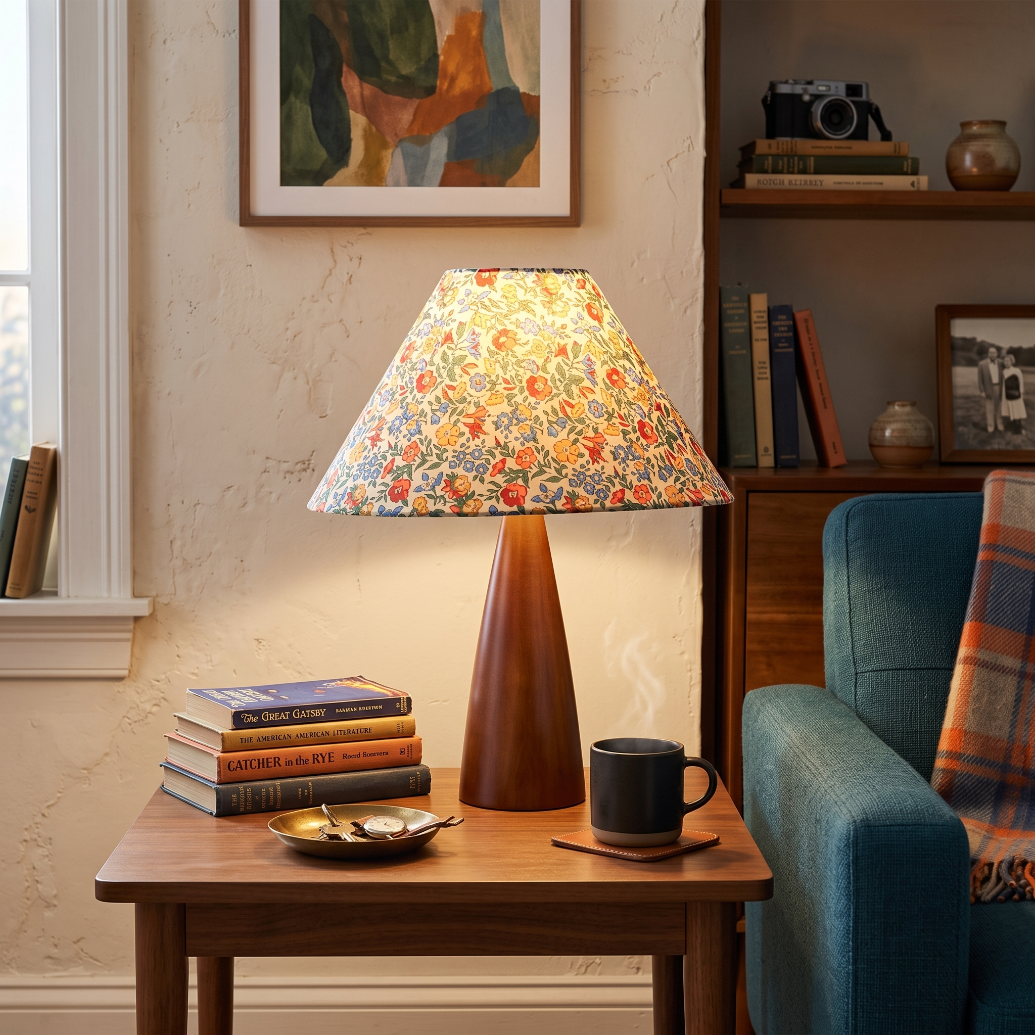 Floral Cone Wood Table Lamp