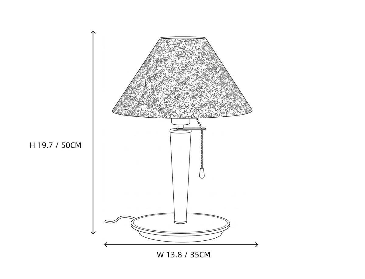 Vintage Wooden Table Lamp with Pull Chain Line Art Dimension Diagram