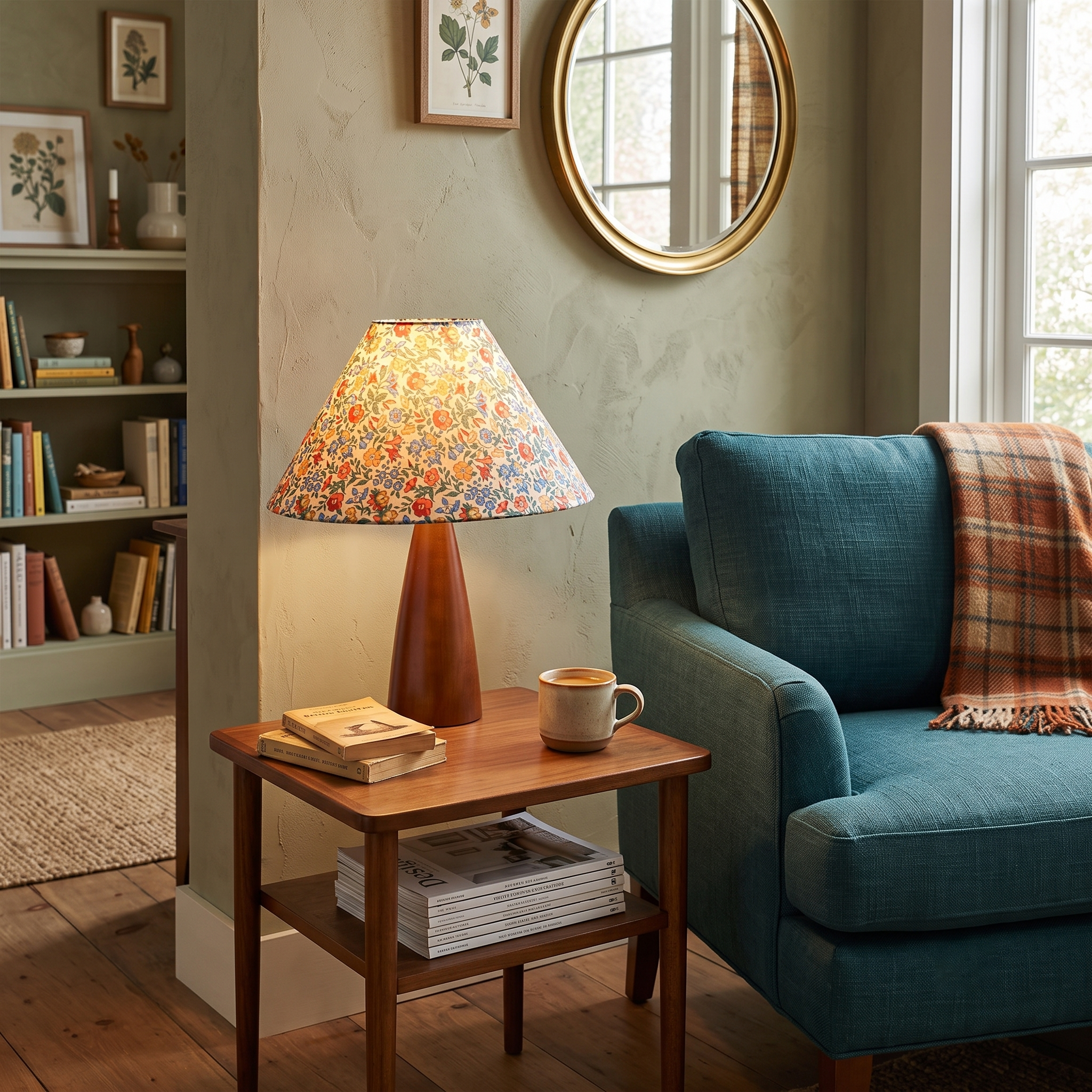 Floral Cone Wood Table Lamp