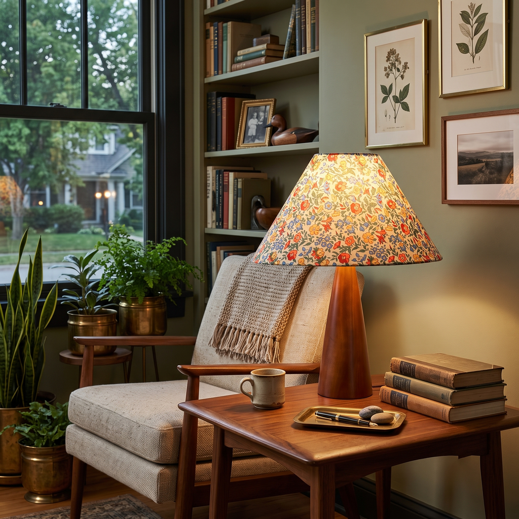 Floral Cone Wood Table Lamp