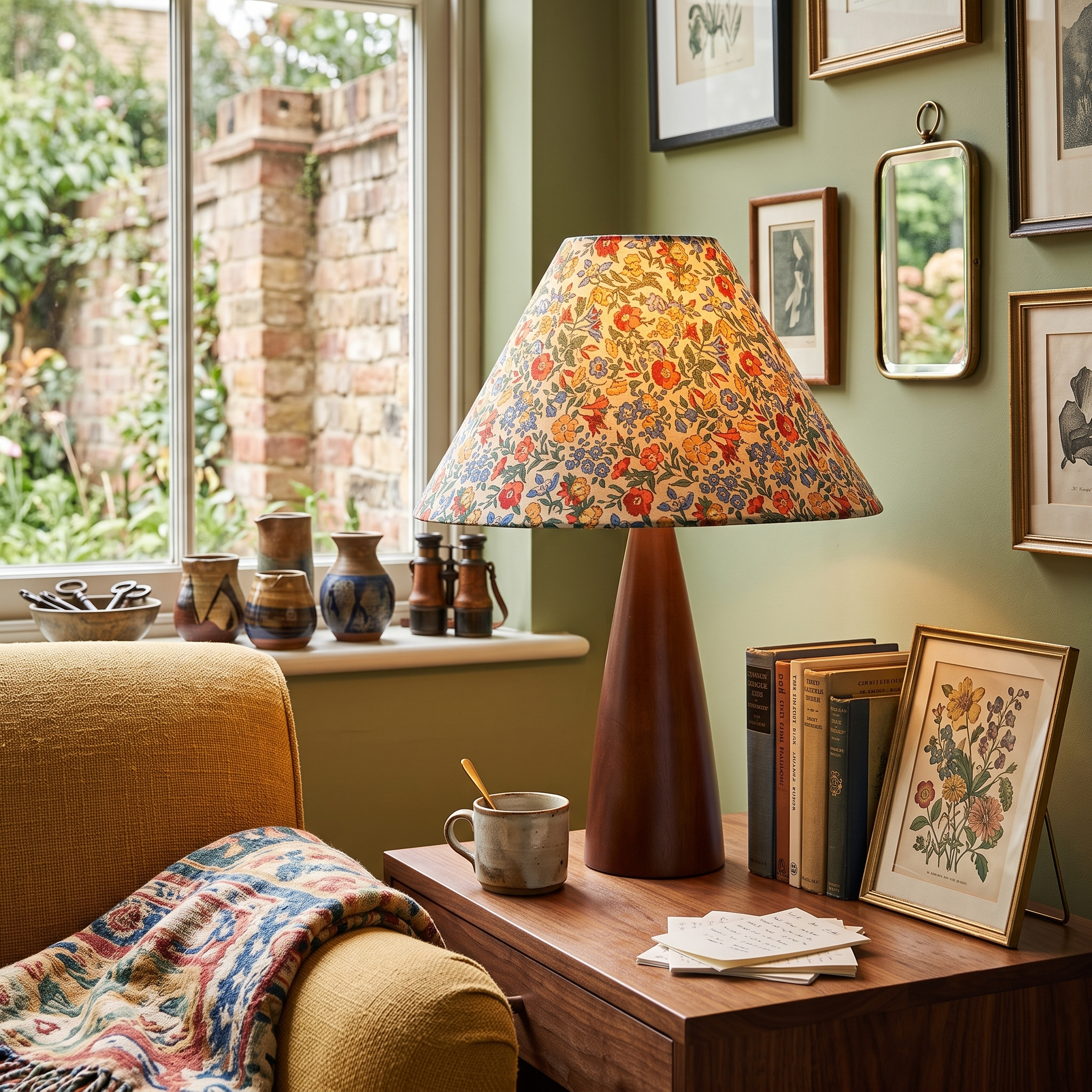 Floral Cone Wood Table Lamp