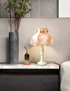 Vintage Pink Lace Accent Lamp on Modern Console Table