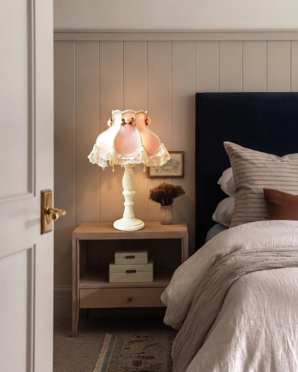 Vintage French Table Lamp on Bedroom Nightstand