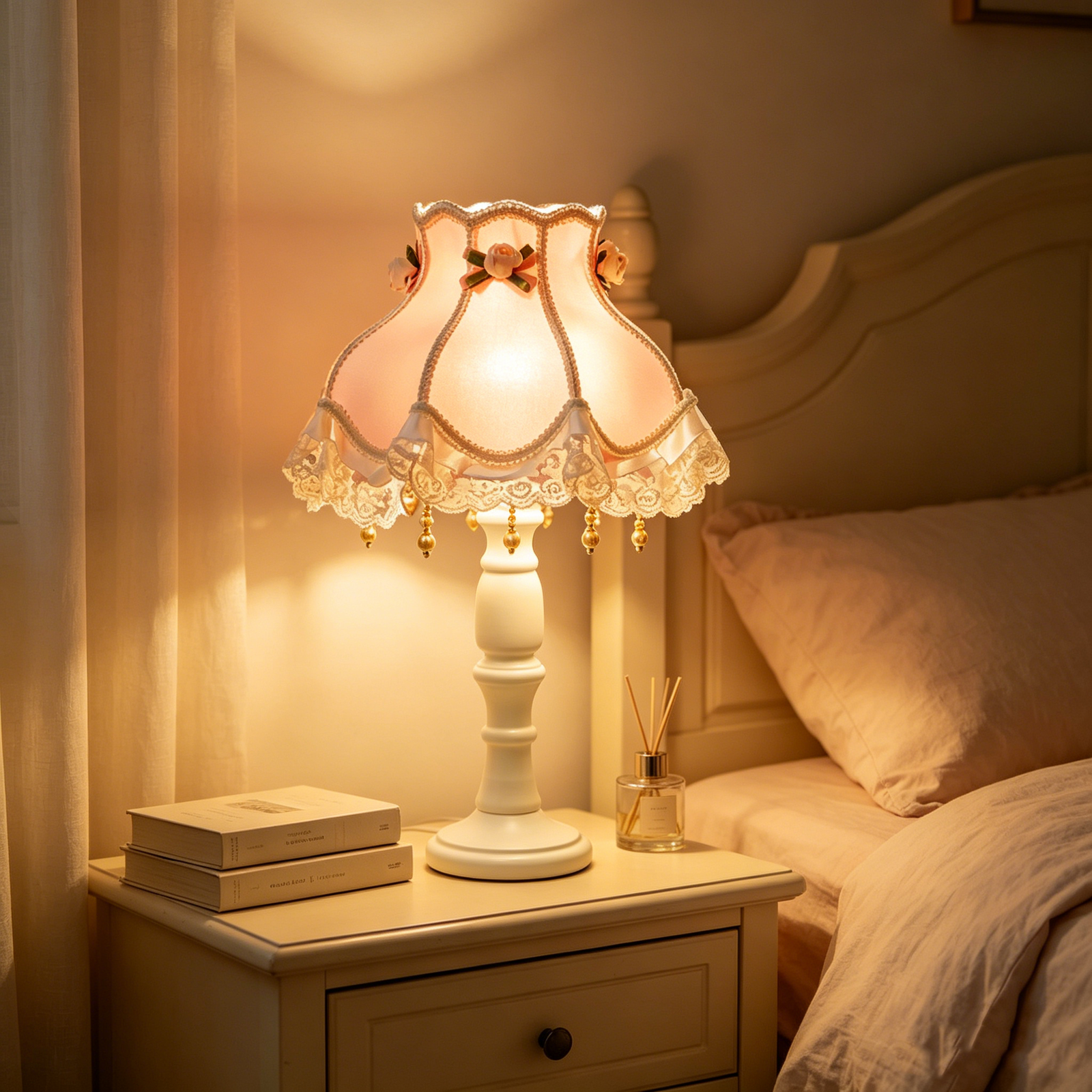 Lampe de table en tissu et dentelle florale