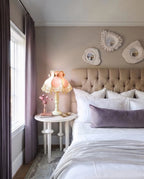Vintage Pink Floral Table Lamp in Master Bedroom Setting
