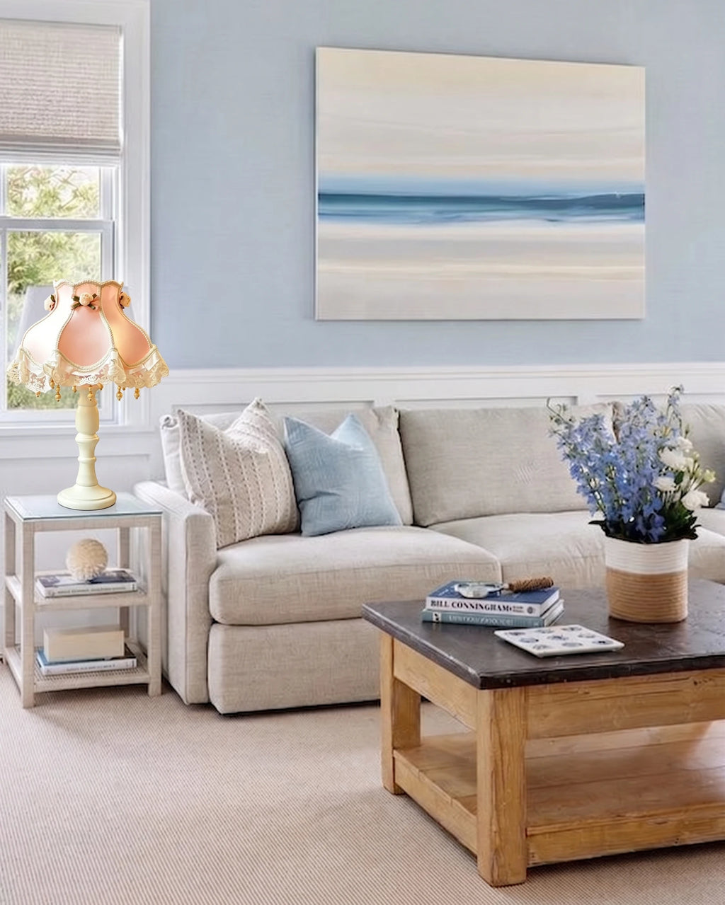 Retro Pink Accent Lamp in Bright Living Room