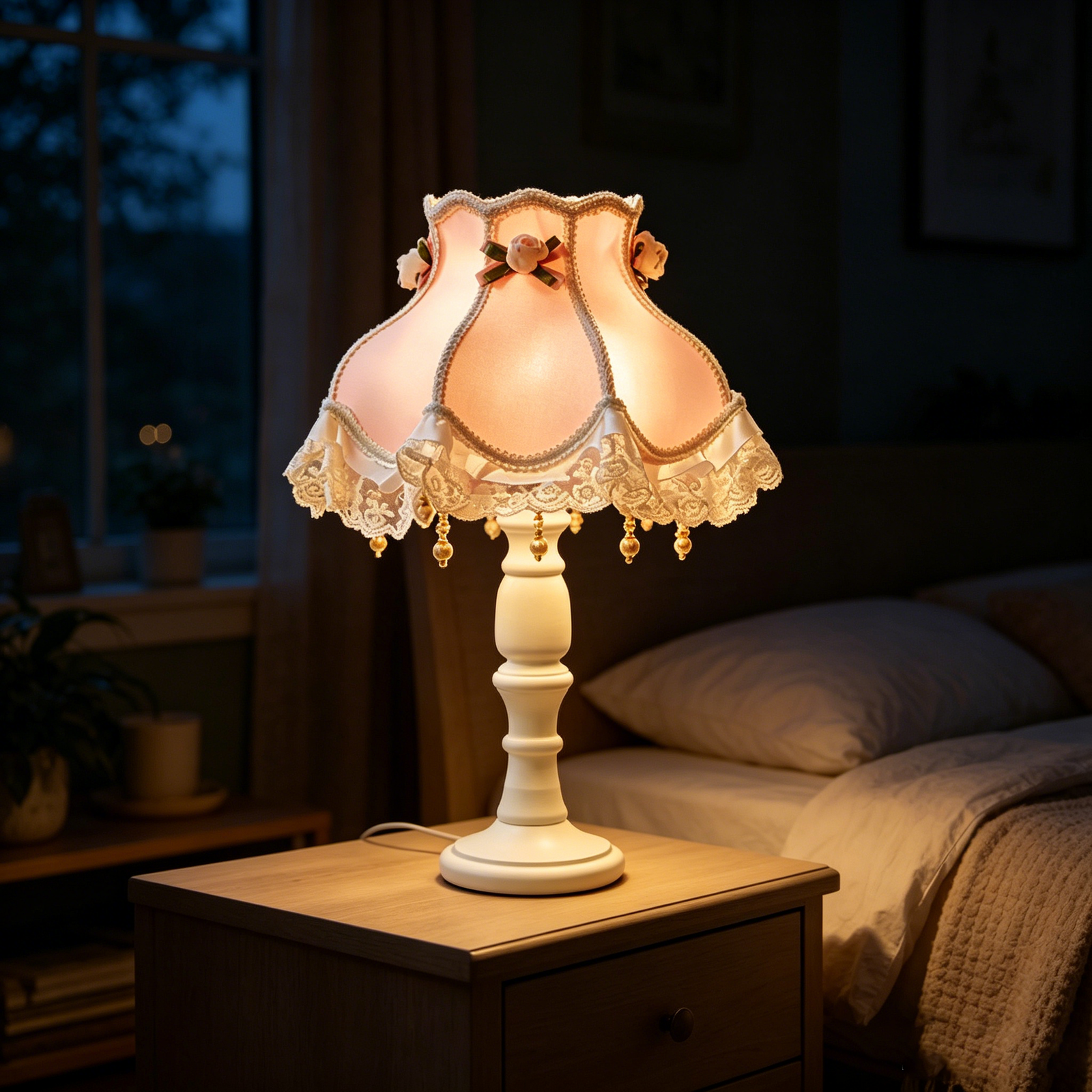 Lampe de table en tissu et dentelle florale