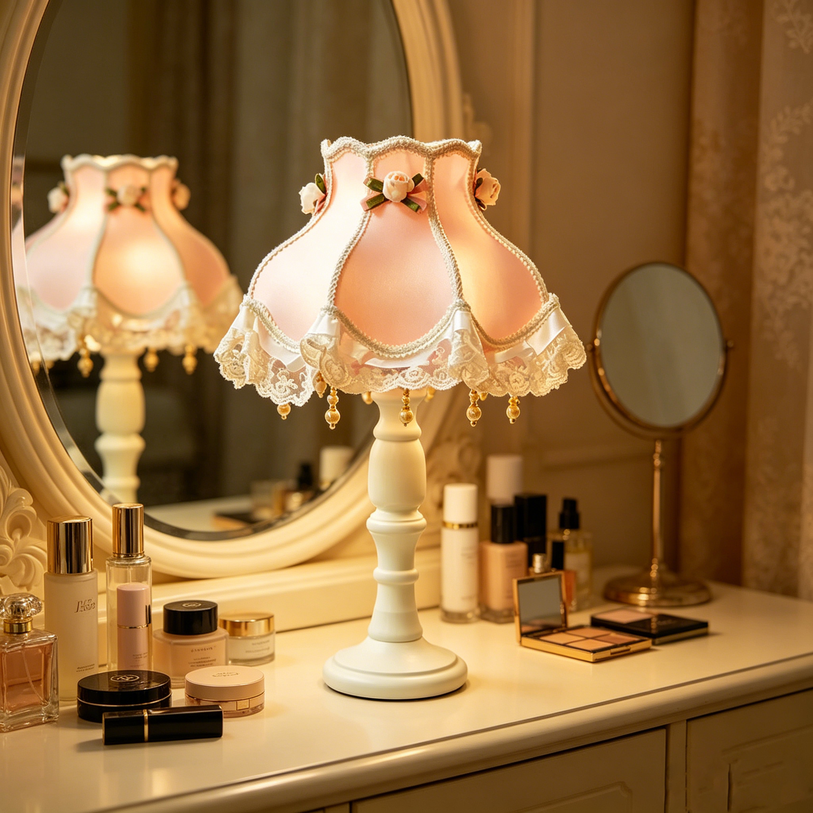 Lampe de table en tissu et dentelle florale