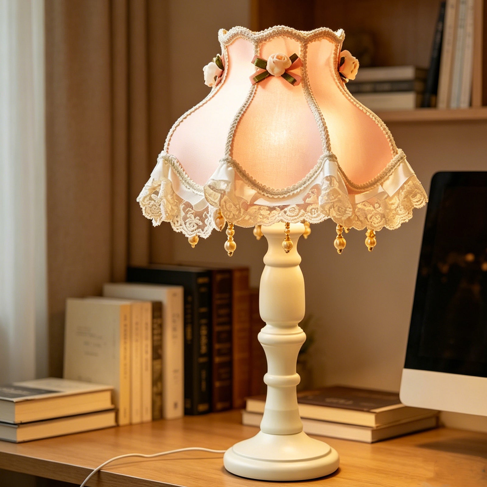 Lampe de table en tissu et dentelle florale