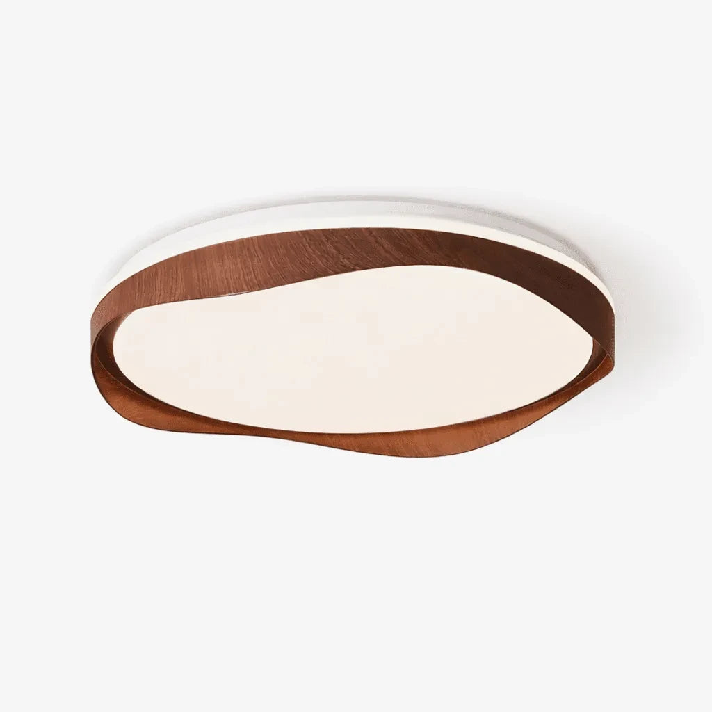Illuminated Modern Organic Wood Flush Mount Ceiling Light Studio Shot