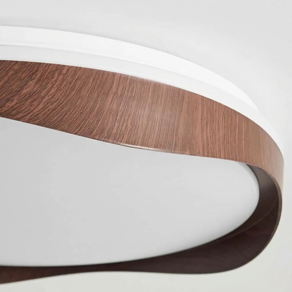 Close Up View of Organic Wood Frame and Diffuser on Ceiling Light
