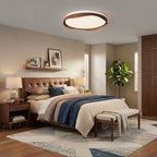 Modern Organic Wood Flush Mount Light in Master Bedroom