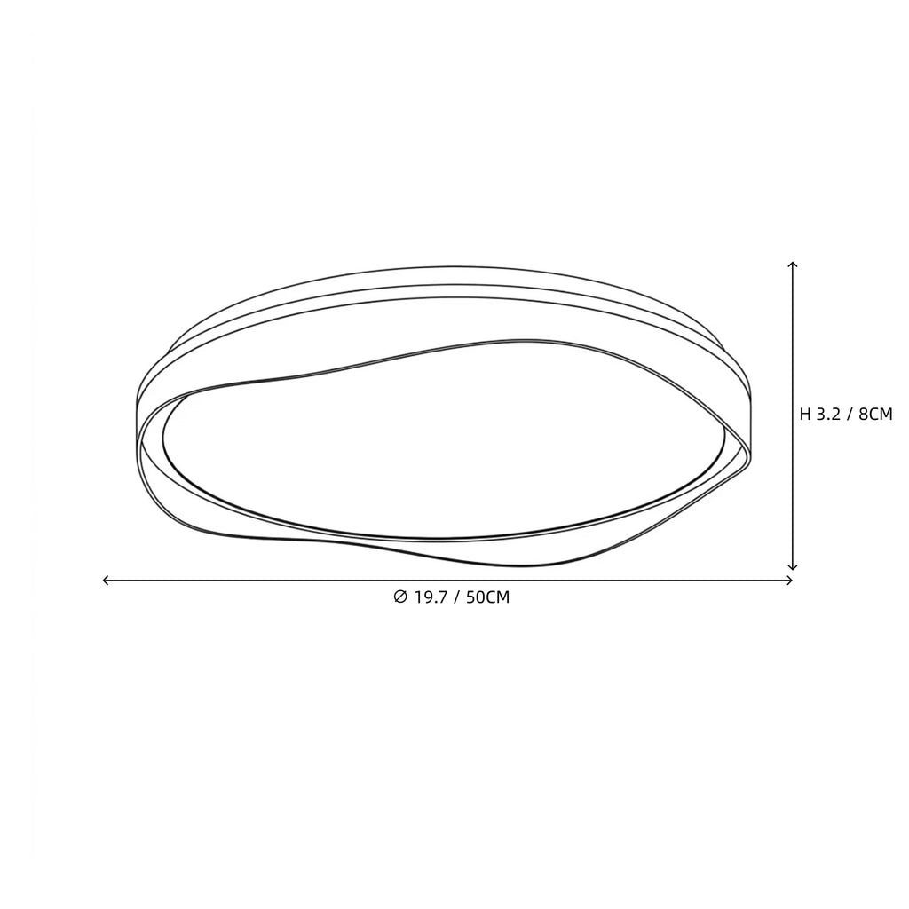 Modern Organic Wood Flush Mount Ceiling Light Line Art Dimension Diagram