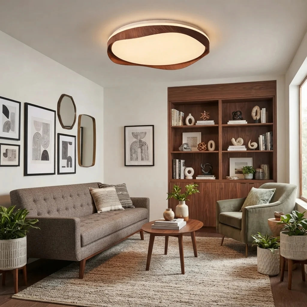 Modern Organic Wood Ceiling Light in Living Space