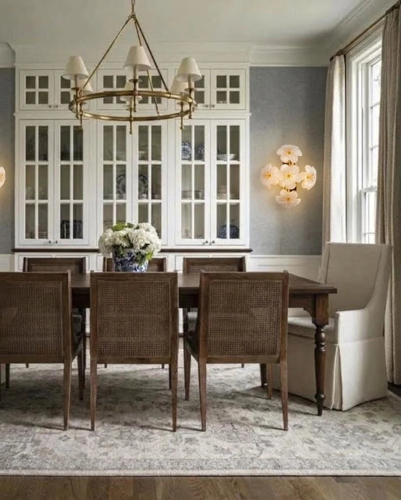 Modern White Ceramic Petal Wall Sconce in Formal Dining Room