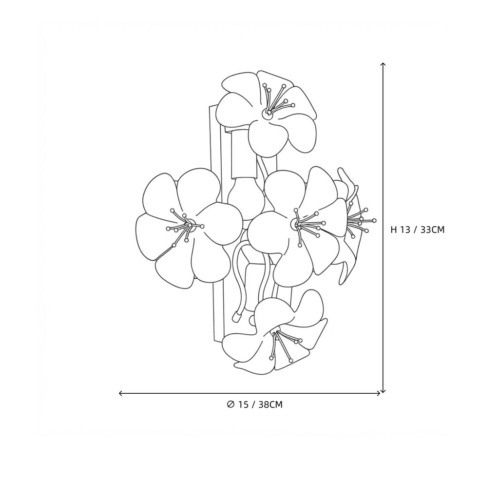 Modern White Ceramic Petal Art Wall Sconce Line Art Dimension Diagram