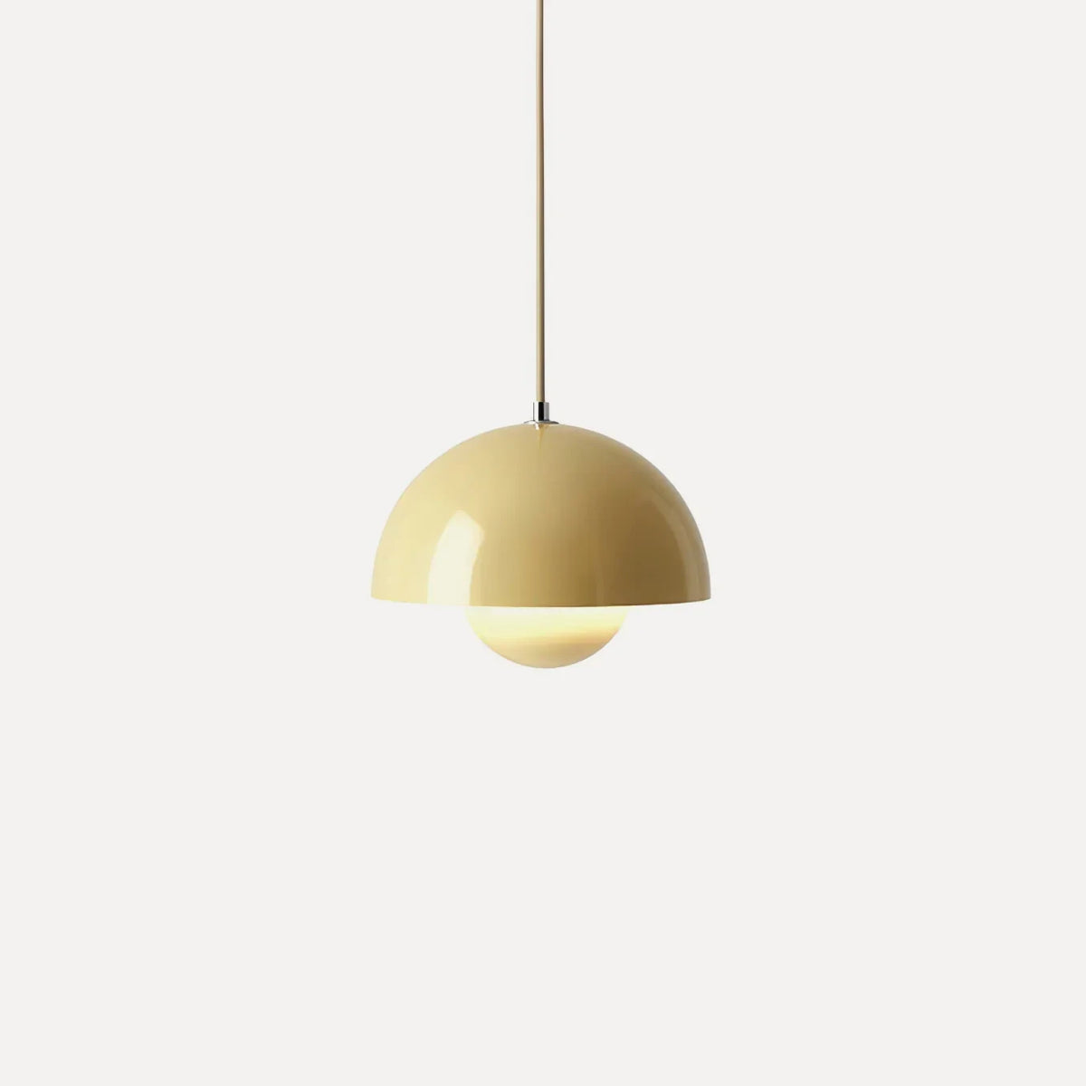 Lit pale yellow Flowerpot mushroom pendant lamp, modern scandinavian hanging light product photo