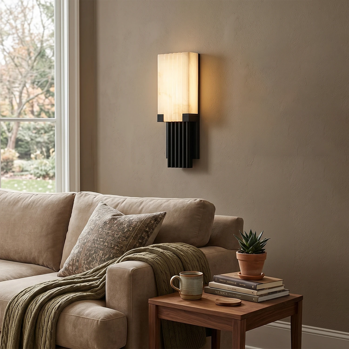 Fluted Alabaster Column Wall Sconce