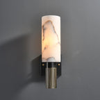 Front View of Illuminated Alabaster Cylinder Wall Light