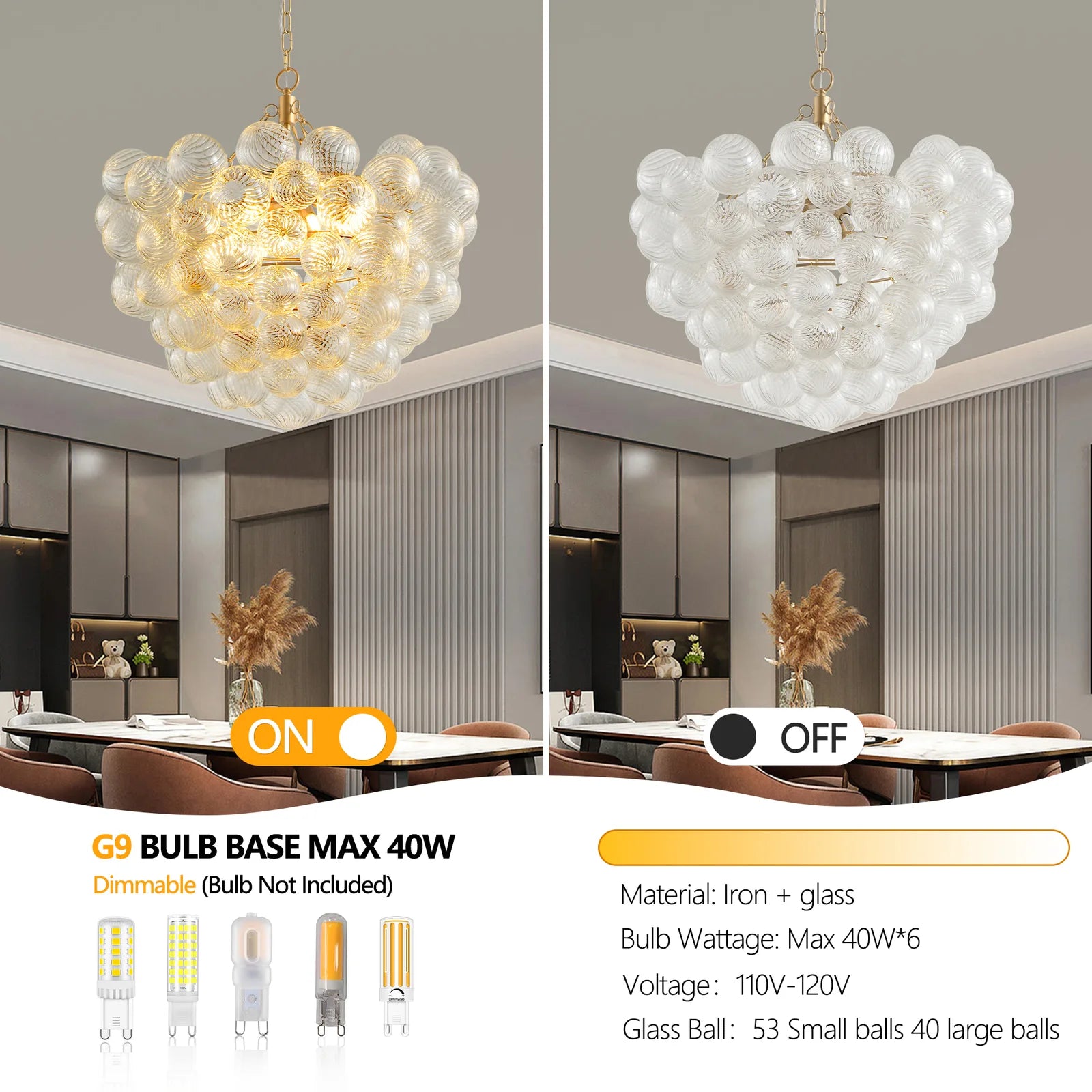 Fluted Glass Bubble Chandelier