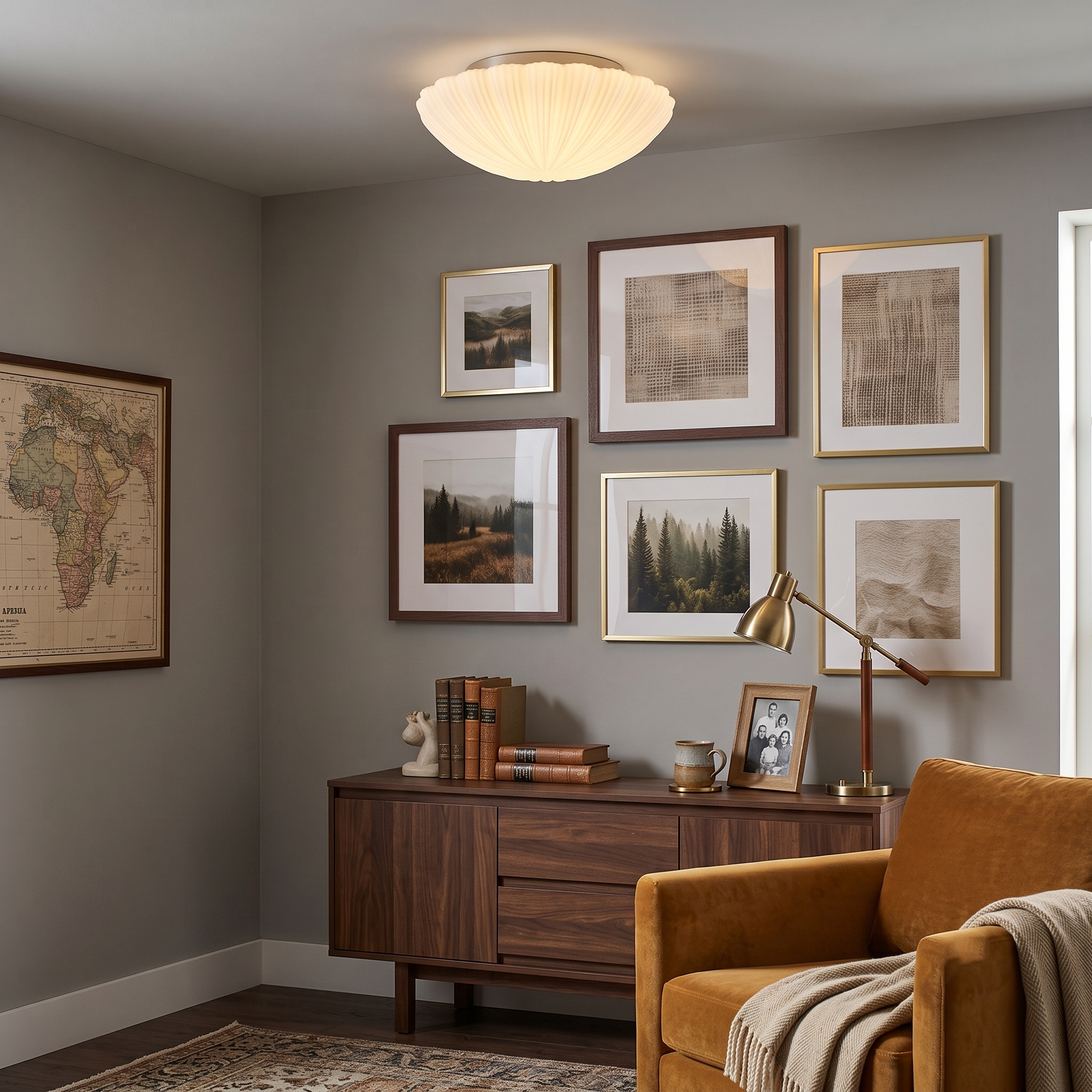 Fluted Glass Shell Flush Mount