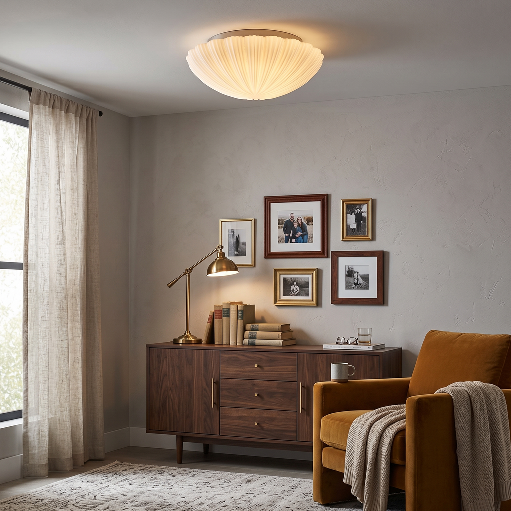 Fluted Glass Shell Flush Mount
