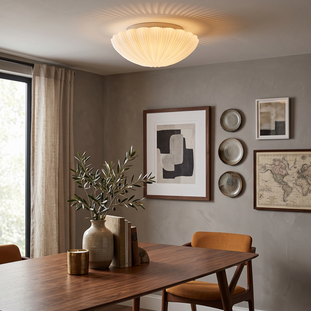 Fluted Glass Shell Flush Mount