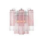 Modern Pink Striped Art Glass Wall Sconce with Silver Hardware on Pure White Background
