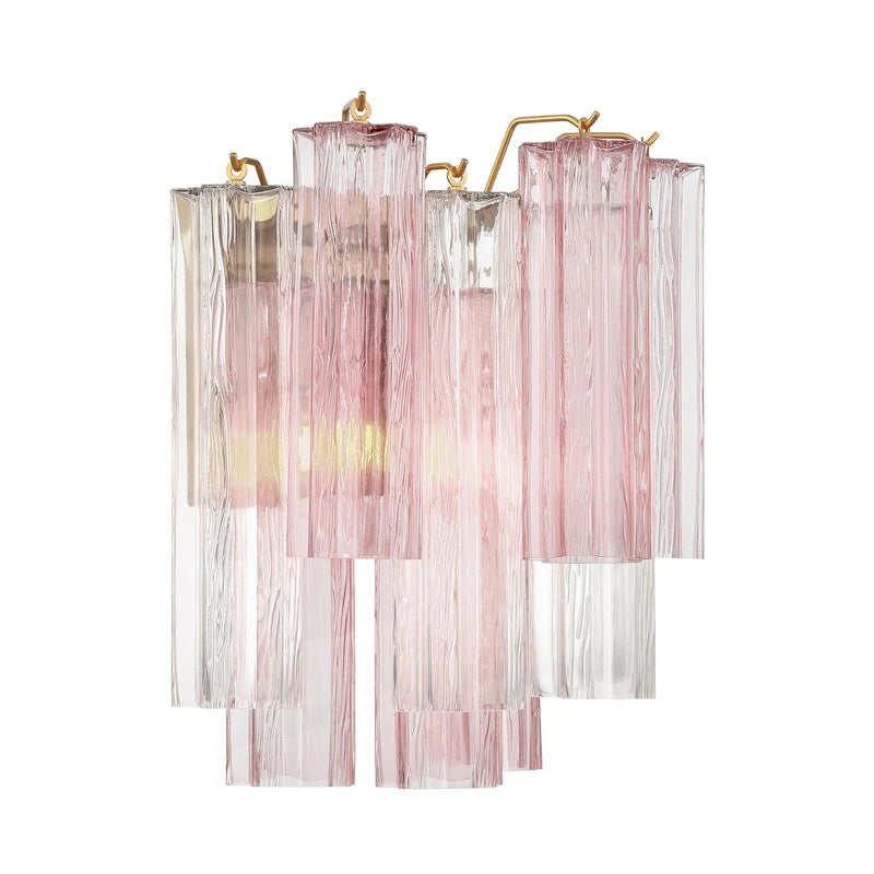 Studio View of Modern Pink Striped Art Glass Wall Sconce