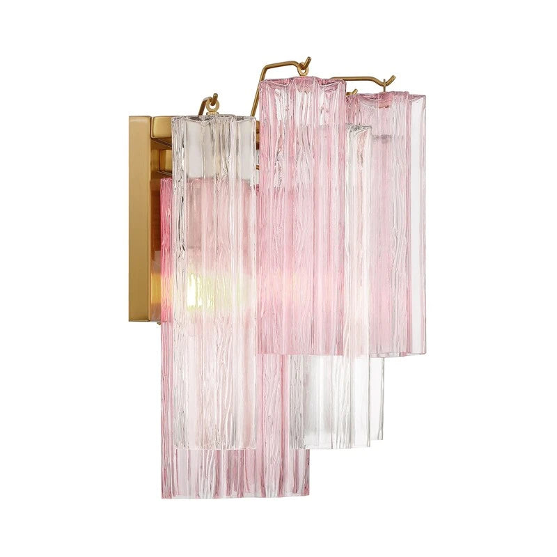Side Profile View of Modern Pink Striped Art Glass Wall Sconce Hardware