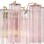 Close Up View of Pink Striped Art Glass Panels and Hardware