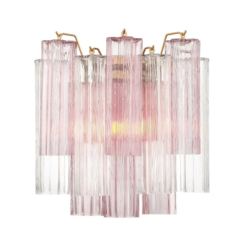Front View of Modern Pink Striped Art Glass Wall Sconce Studio Display