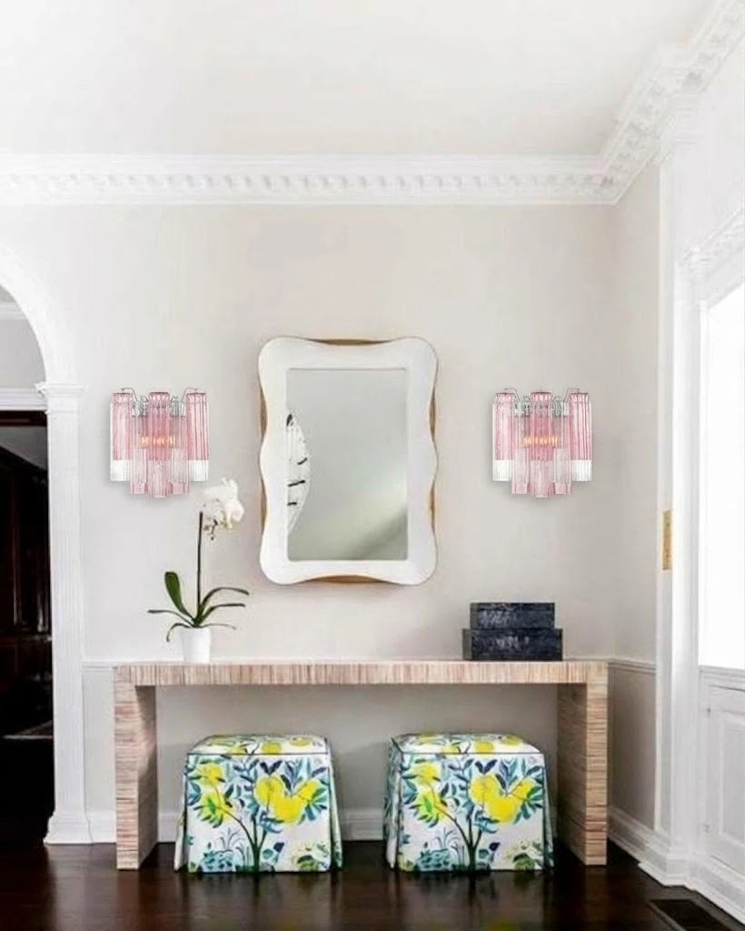 Modern Pink Striped Art Glass Wall Sconces in Entryway Foyer Interior