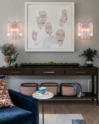 Modern Pink Striped Art Glass Wall Sconce in Living Room Setting