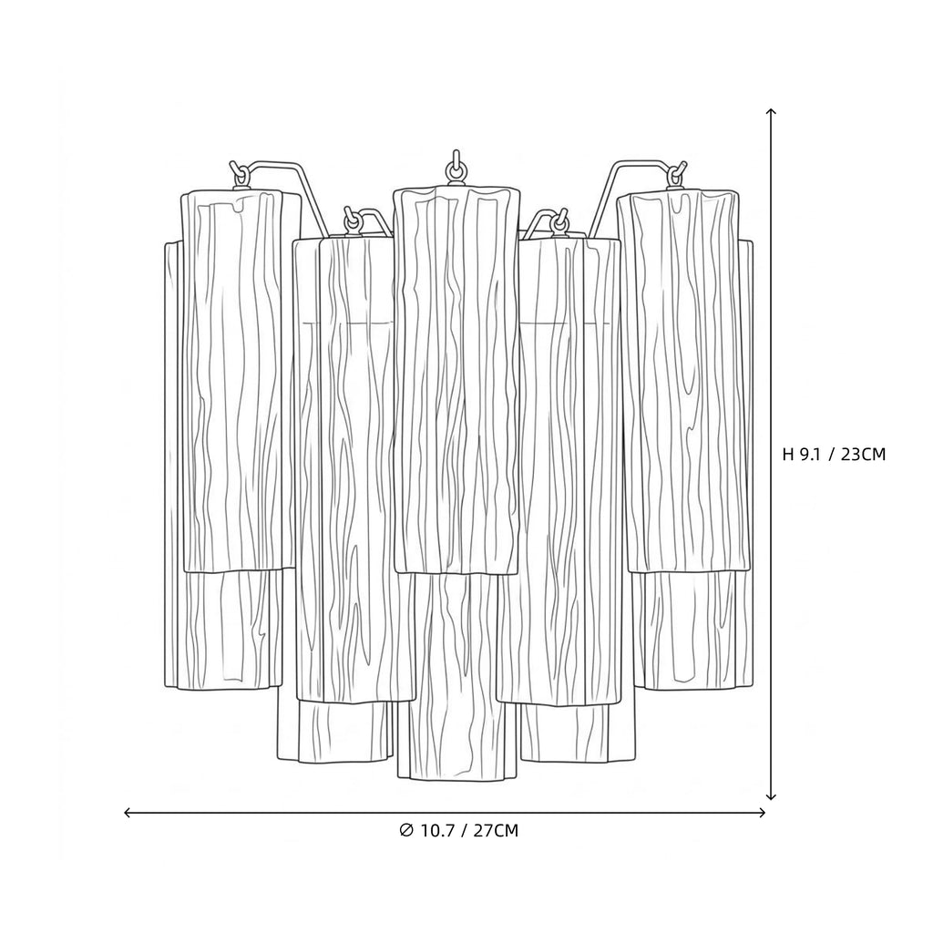 Modern Pink Striped Art Glass Wall Sconce Line Art Dimension Diagram