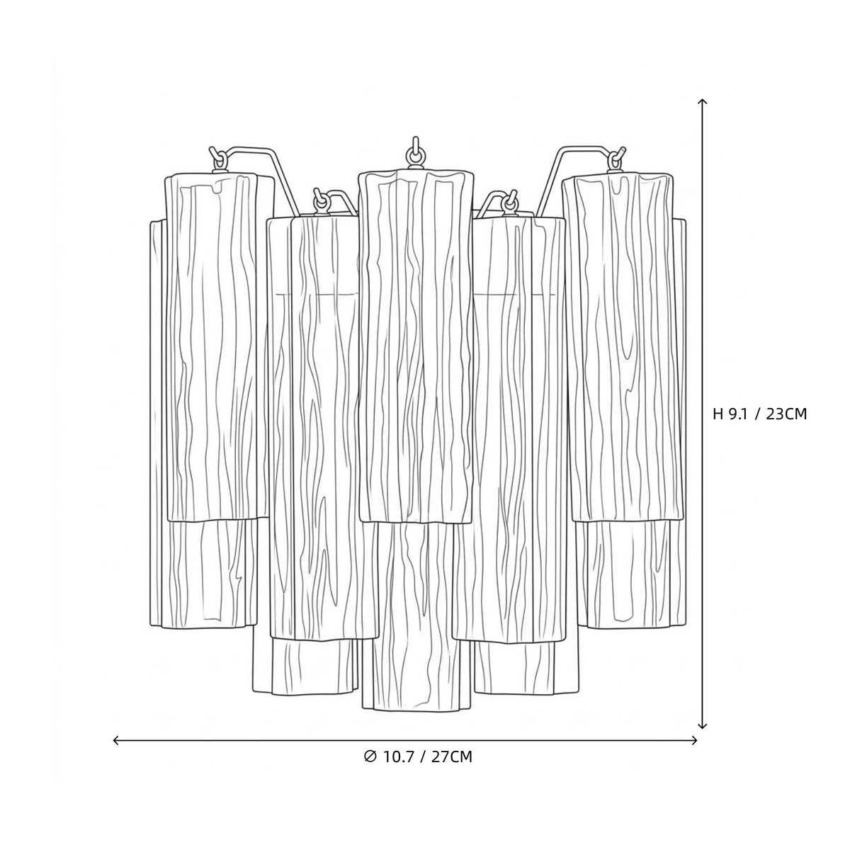 Modern Pink Striped Art Glass Wall Sconce Line Art Dimension Diagram