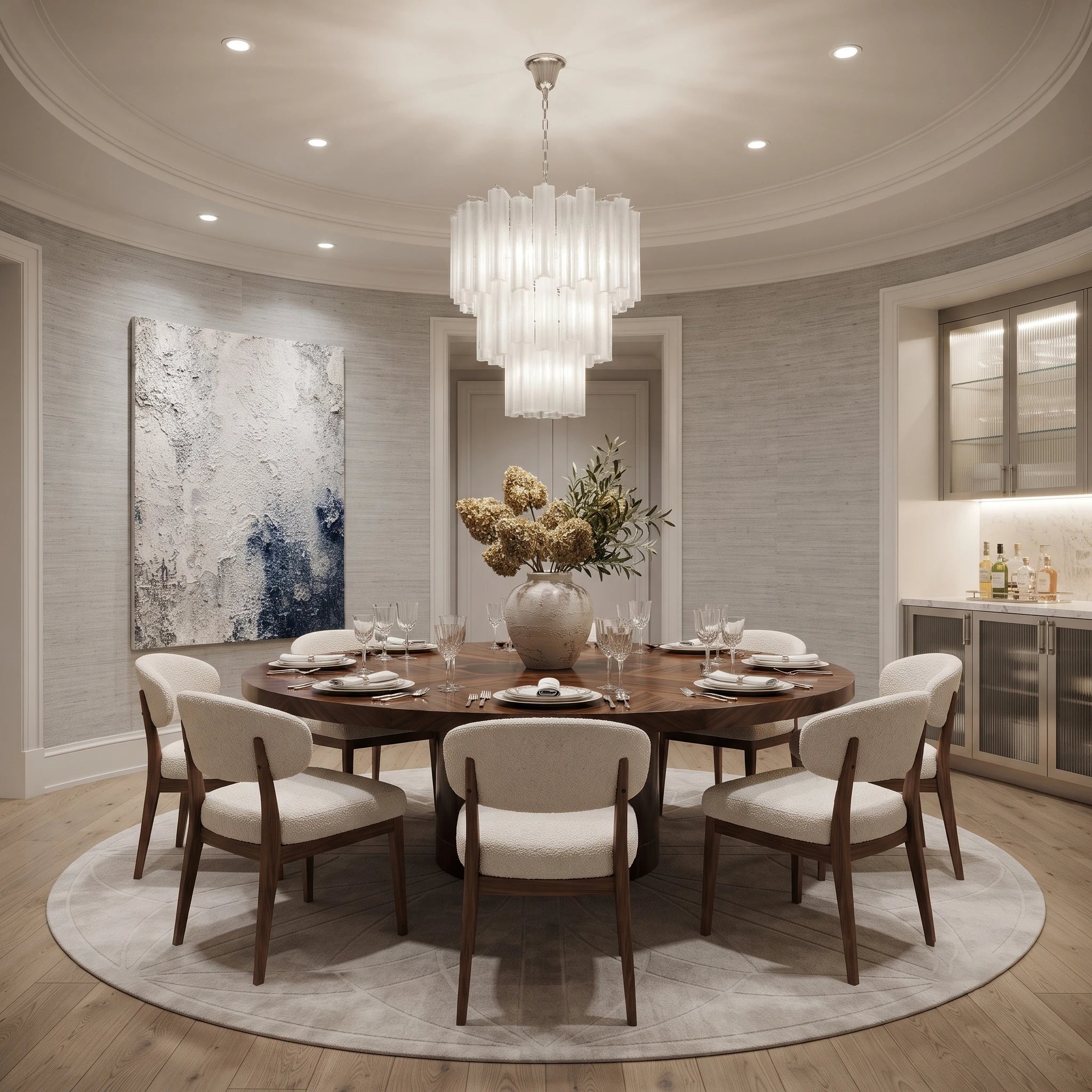 Fluted Opaline Glass Multi-Tier Chandelier