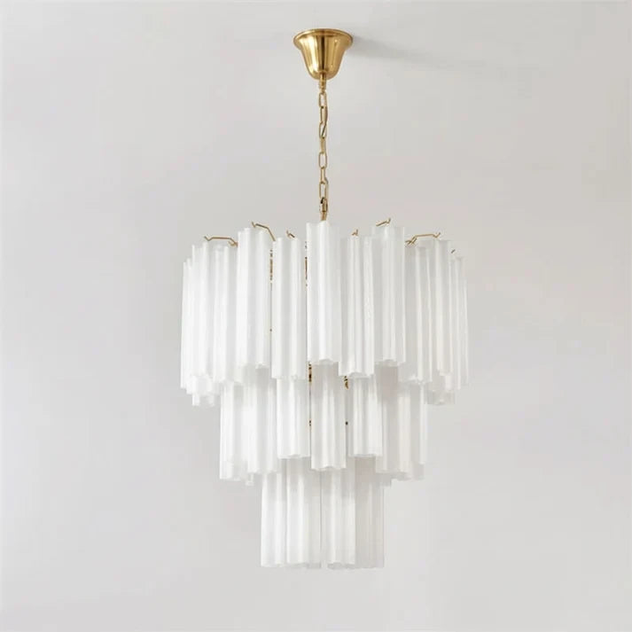 Fluted Opaline Glass Multi-Tier Chandelier