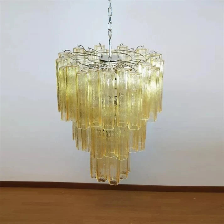 Fluted Opaline Glass Multi-Tier Chandelier