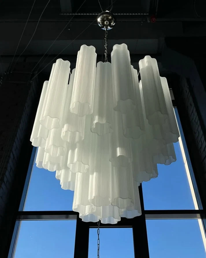Fluted Opaline Glass Multi-Tier Chandelier