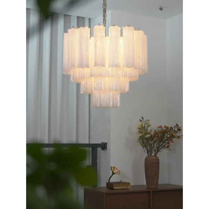 Fluted Opaline Glass Multi-Tier Chandelier