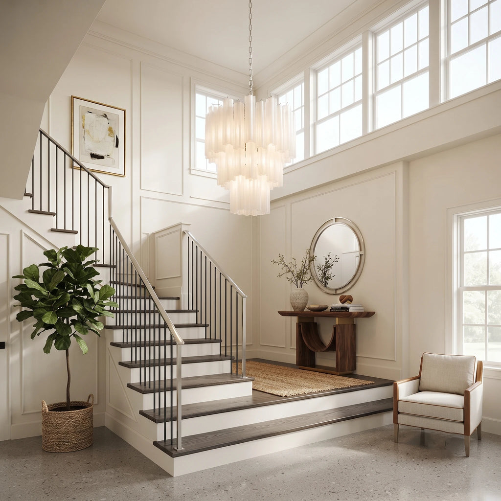 Fluted Opaline Glass Multi-Tier Chandelier